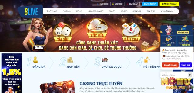 Giao diện chính thức 8live