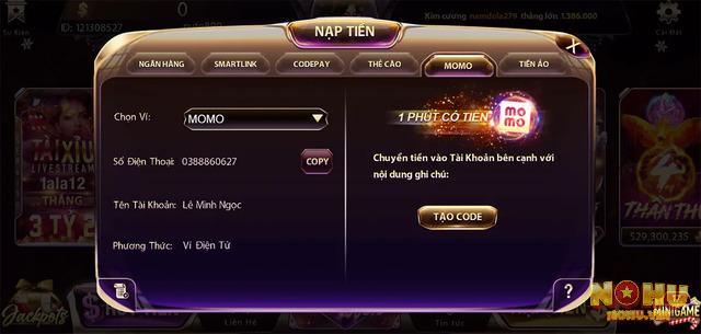 Tiến hành nạp vốn vào ví chơi quay slot Gemwin